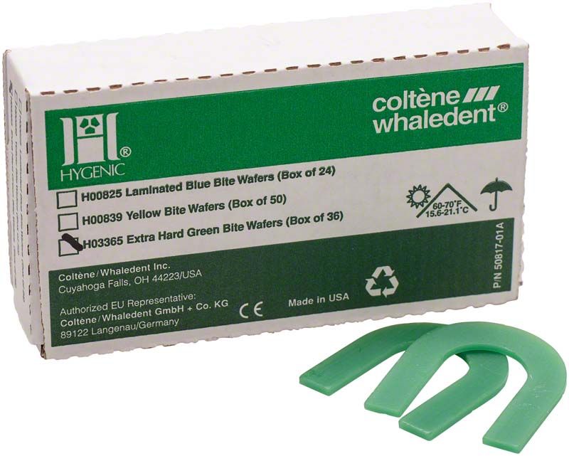 HYGIENIC Biss-Schablonen, grün, extra hart, 36 Stück, Verpackung.