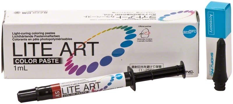 LITE ART A-Shade Lichthärtende Pastenmalfarbe mit Verpackung und Zubehör.