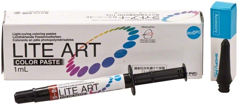 Lichtaushärtende Farbpaste LITE ART Black-Brown mit Zubehör.