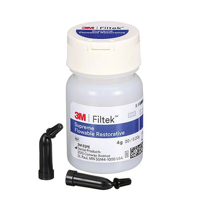 Filtek™ Supreme Flowable Kapseln O-A3 Flasche mit zwei schwarzen Applikatorspitzen.