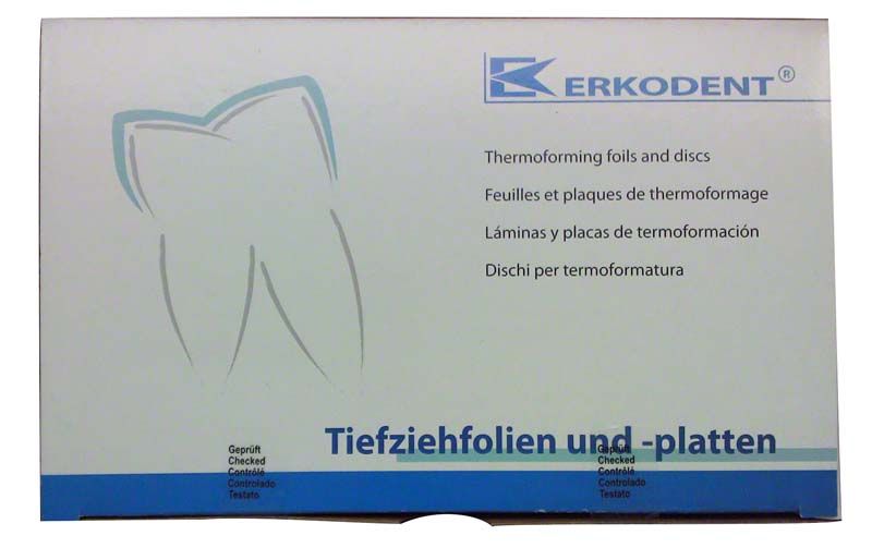 Erkoloc-pro transparente Thermoformfolie 4,00mm, Ø 125mm, Verpackung.