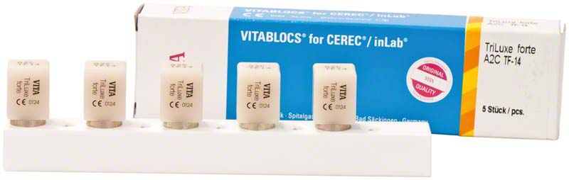 Hochwertige VITABLOCS® TriLuxe forte Blöcke für CEREC®/inLab® Systeme.