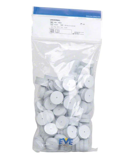 Unmontierte weiße Schleifsteine EVE UNIVERSAL in transparenter Verpackung.