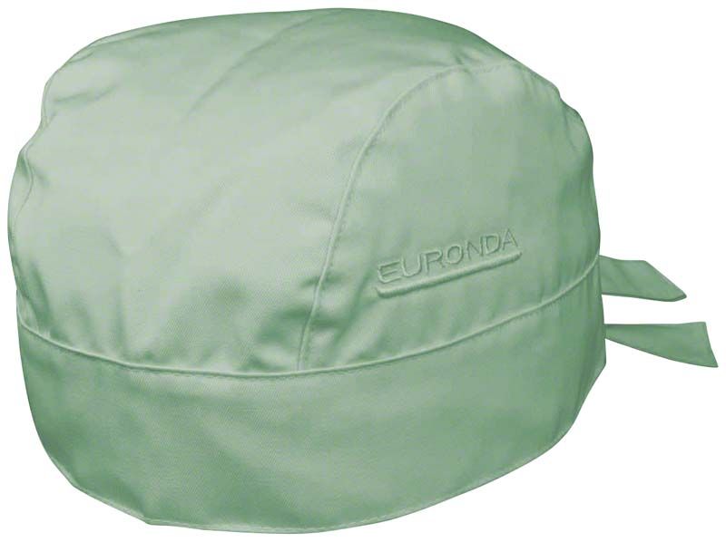 Monoart Bandana Kopfhaube in hellgrün mit Nackenbindung.