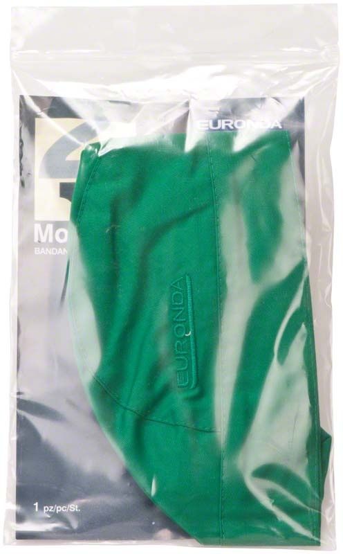 Dunkelgrüne Monoart Bandana Kopfhaube in Plastikverpackung.
