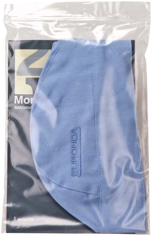 Monoart Bandana Kopfhaube hellblau in transparenter Verpackung.