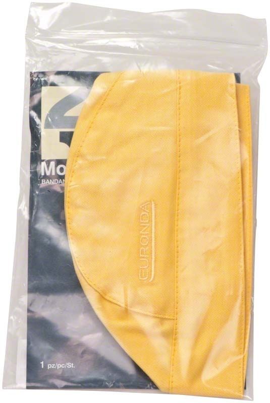 Gelbe Monoart Bandana Kopfhaube in transparenter Verpackung.