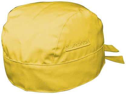 Gelbe Monoart Bandana Kopfhaube mit seitlichem EURONDA-Logo.