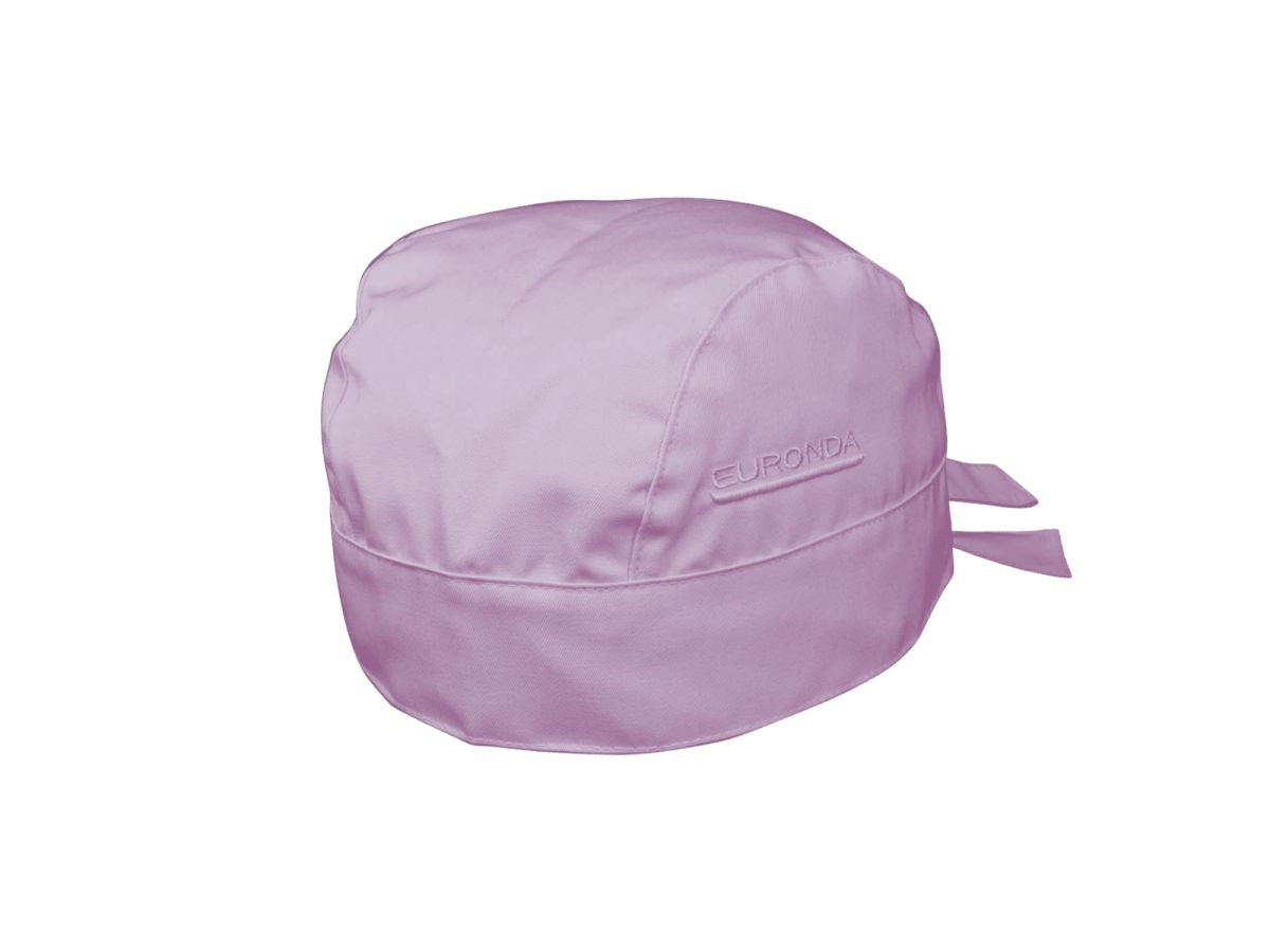 Lila OP-Haube mit Bandana-Design und Markenaufdruck "Euronda".