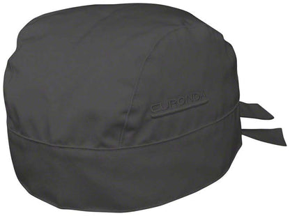 Monoart Bandana Kopfhaube schwarz mit Euronda-Logo, gebunden im Nacken.