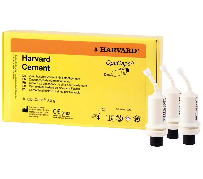 Harvard Cement OptiCaps 10 x 0,5g Verpackung mit drei Kapseln im Vordergrund.