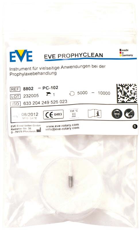 EVE PROPHYCLEAN® Polierer in Originalverpackung mit Produktinformationen auf der Vorderseite.