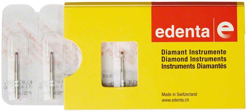 Gelbe Verpackung der K-Diamant FG 856UF 016 mit diamantbeschichteten Instrumenten.