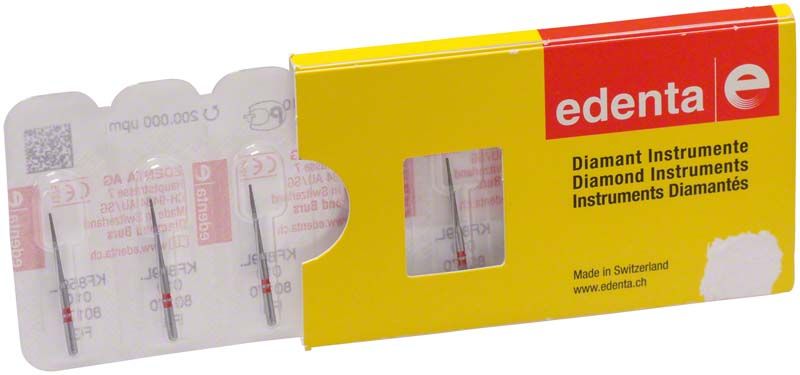 Gelbe Verpackung der K-Diamant FG 859LF 010 mit Diamantinstrumenten.