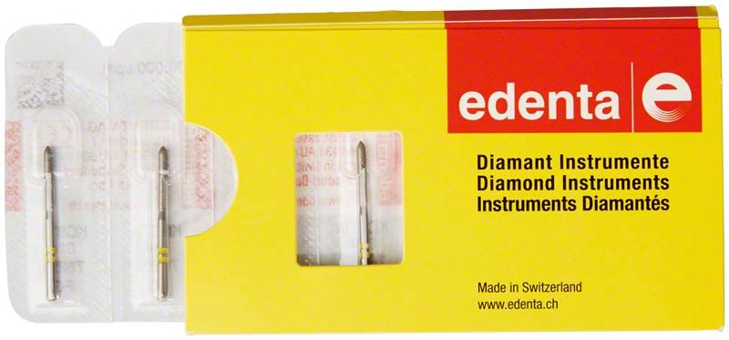 Verpackung der K-Diamant FG 879C 014 mit zwei Diamantinstrumenten.