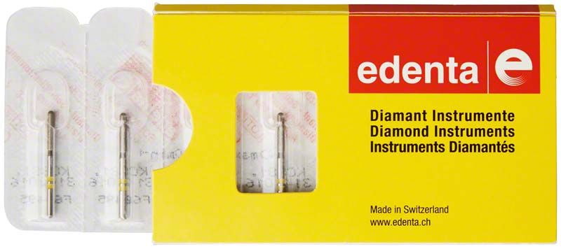 Gelbe Verpackung der K-Diamant FG 881C 016 mit zwei Bohrern.