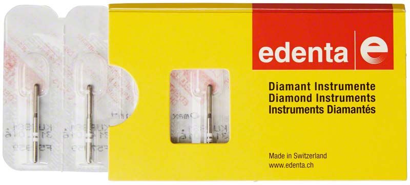 Zahnmedizinscher Diamantbohrer K-Diamant FG 881UF 016 in gelber Verpackung.