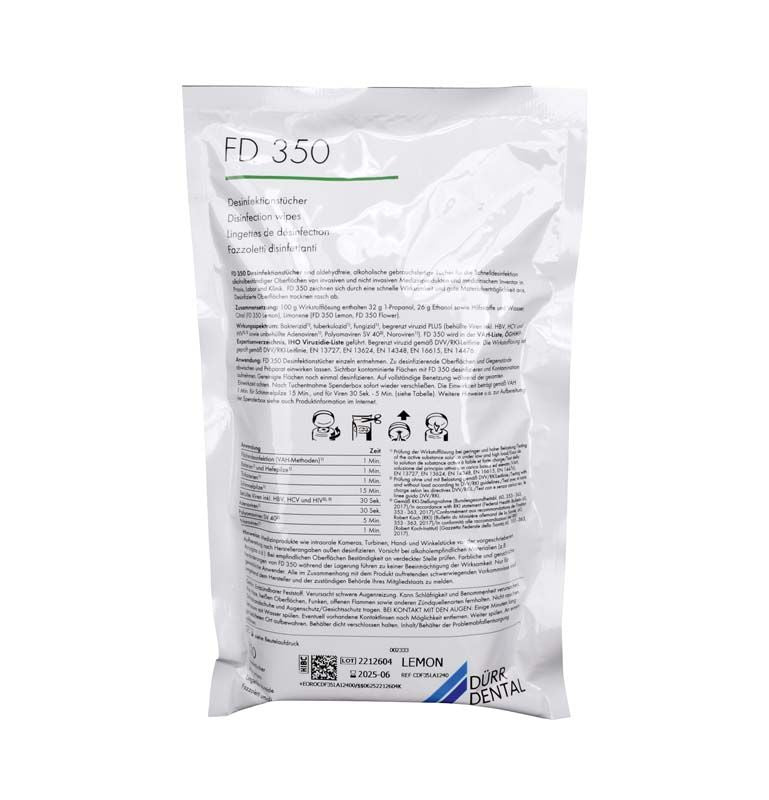 FD 350 lemon Nachfüllbeutel mit Desinfektionstüchern für den dentalen Bereich.