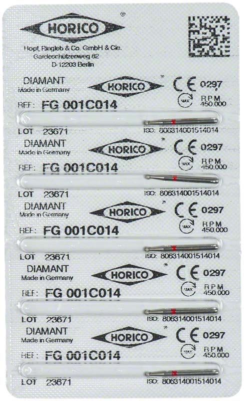 Verpackung von Diamant FG 001C 014, dentaler Schleifinstrumente.