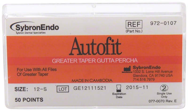 Verpackung der Autofit Guttaperchaspitzen mit 50 Spitzen.