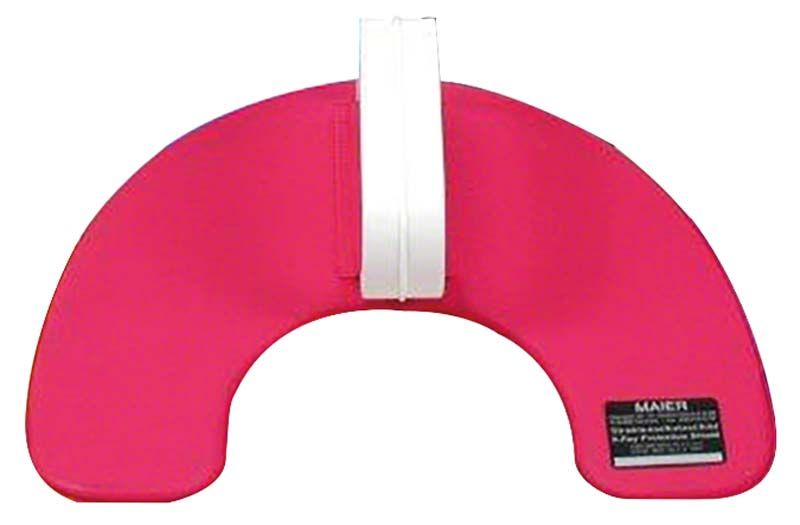 Strahlenschutzschild pink mit praktischem, auswechselbarem Handgriff für den Dentalbereich.