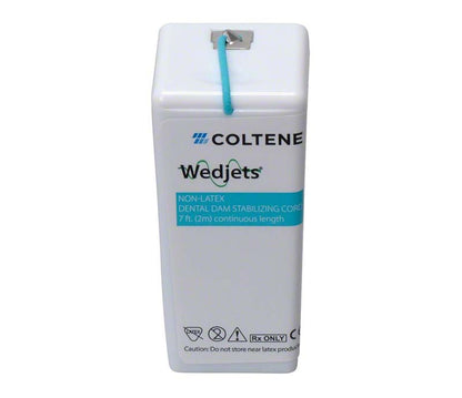 Coltene Wedjets Befestigungsschnur blau, dick, in Spenderbox mit Aufdruck.