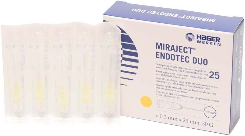 Miraject Endotec Duo 30G Applikationskanülen in Verpackung, 0,3 x 25mm.