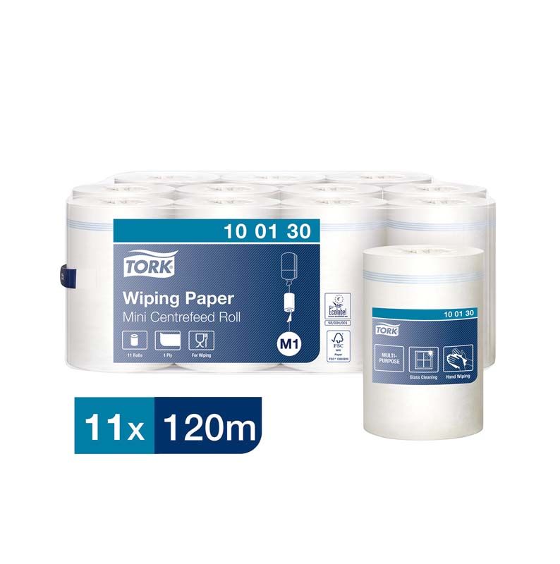 Tork Mehrzweck Papierwischtücher Minirollen mit blauer Verpackung, 11 Rollen à 120m.