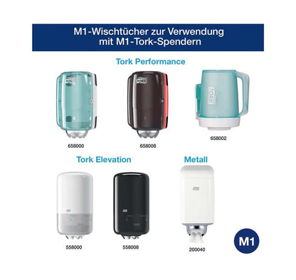 M1-Tork-Wischtuchspender in verschiedenen Designs und Farben.