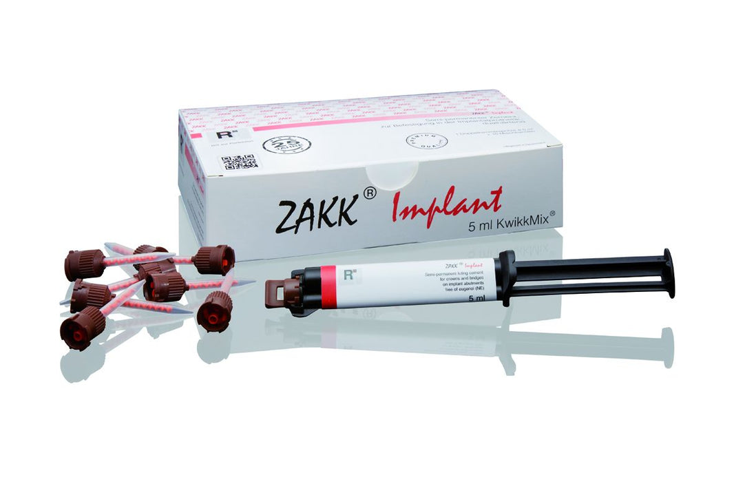 ZAKK ® Implant Spritze mit Verpackung und Einmischspitzen.