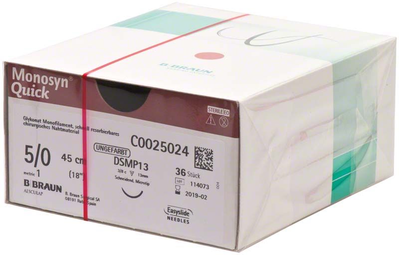 Verpackung von Monosyn® Quick chirurgischem Nahtmaterial, 5/0, 45 cm, DSMP13.