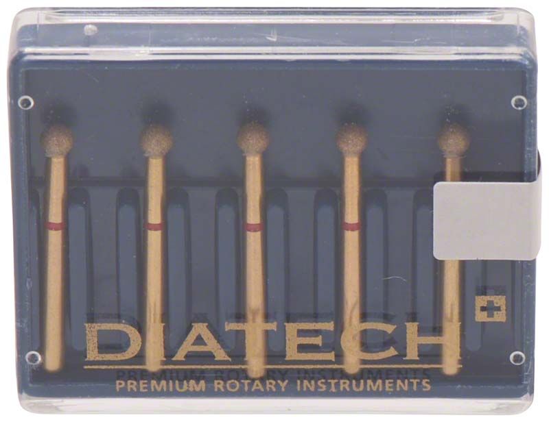 Diatech Diamant G801-314-023-F, fünf rotierende Instrumente in transparenter Box.