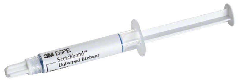 Scotchbond™ Universal Ätzgel Spritze mit blauem Gel und klarer Kappe.