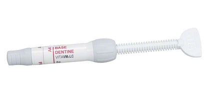 Lichthärtendes Verblendkomposit VITAVM®LC BASE DENTINE A4 in weißer Kartusche.