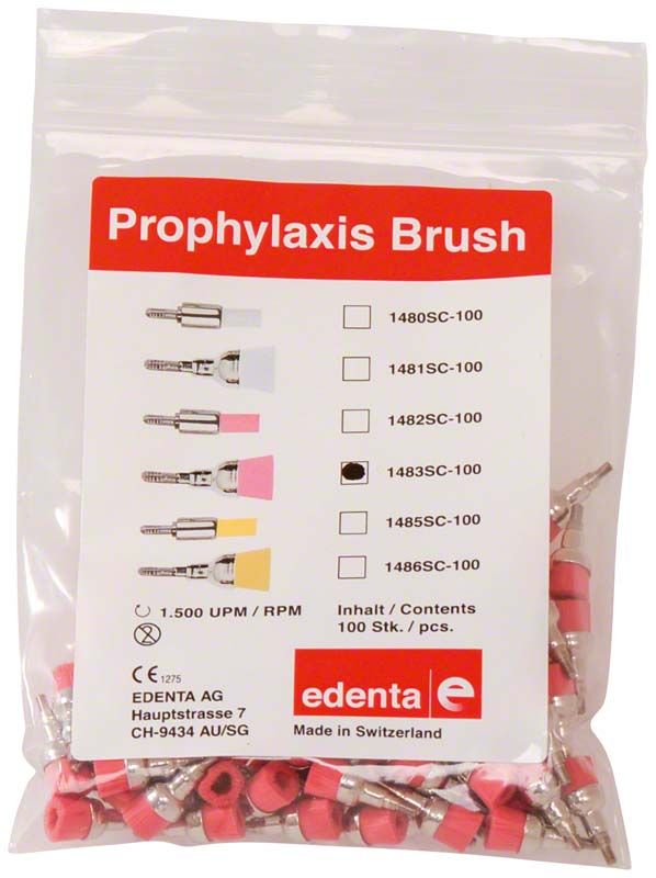 Prophylaxe Bürste Screw-In 1483 rosa mit Spitze in Verpackung.