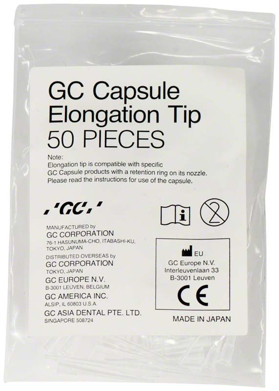 Verpackung mit 50 GC Capsule Verlängerungsspitzen, hergestellt in Japan.