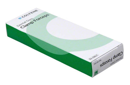 Verpackung der Hygenic® Dental Dam Klammerzange mit grünem Design und Produktname.