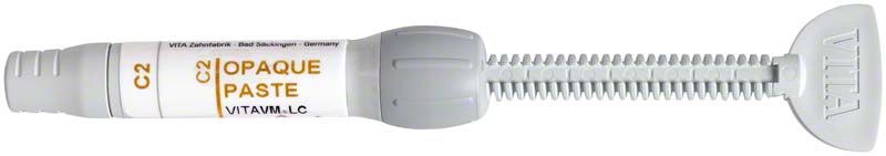 VITA VM® LC Opaque Paste Spritze C2 mit grauem Applikator.