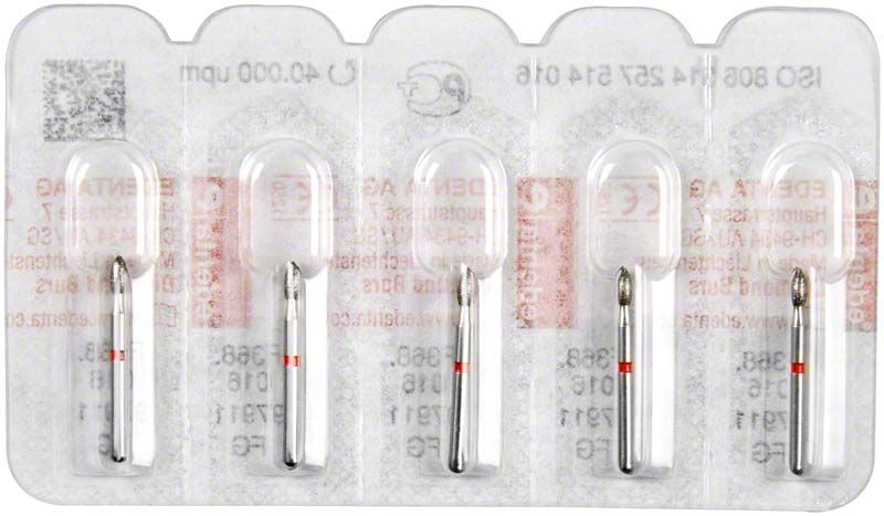 Diamantenschleifer Diamant FG 368F 016 in Blisterverpackung für Dentalanwendungen.