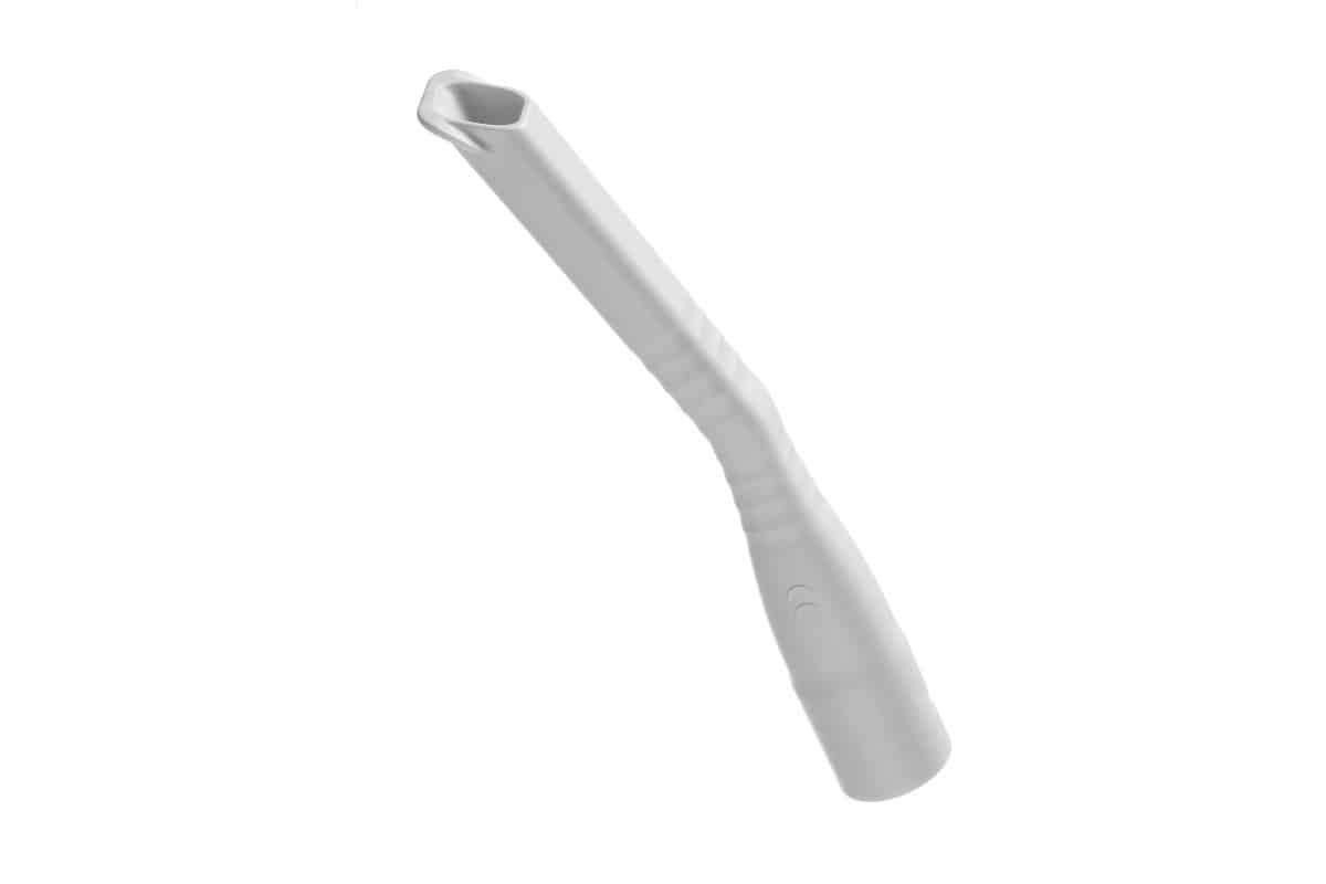 Weiße Absaugkanüle KIDS mit ergonomischem Design und mattierter Oberfläche.