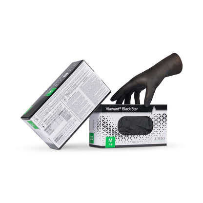 Nitrilhandschuhe Viawant Black Star in schwarzer Farbe, mit Verpackung der Größe M.