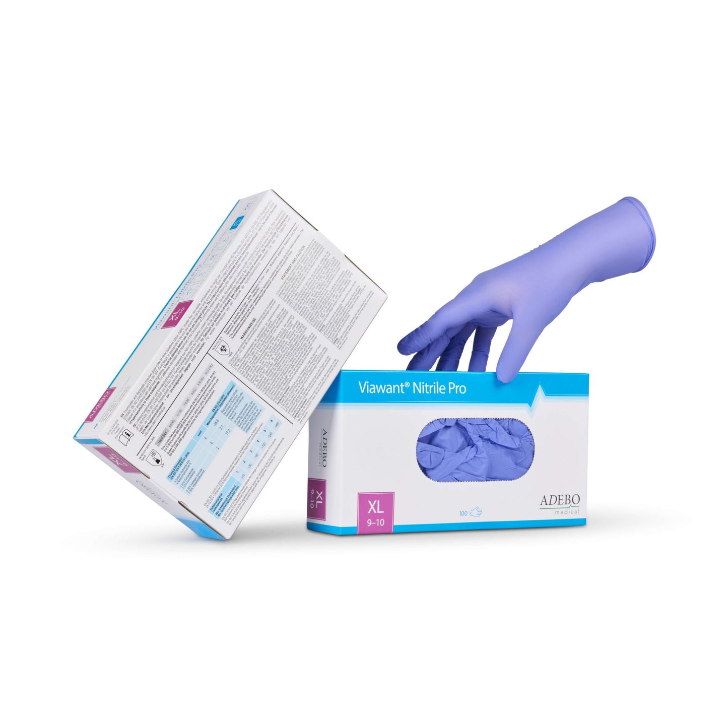 Viawant Nitrile Pro Handschuh in Blau, Größe XL, aus der Verpackung.