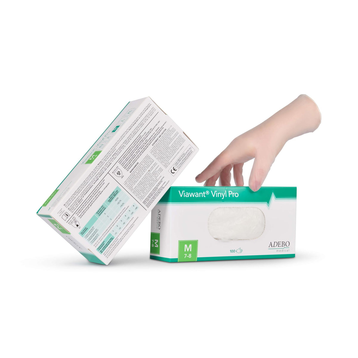 Viawant Vinyl Pro Einmalhandschuhe, Größe S, Packung mit abgebildeter Hand.