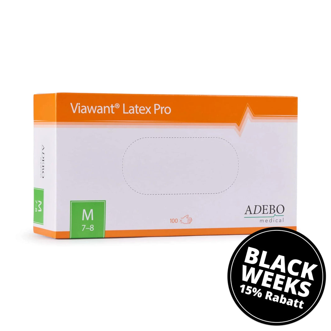 Viawant Latex Pro Einmalhandschuhe Verpackung in Größe M.
