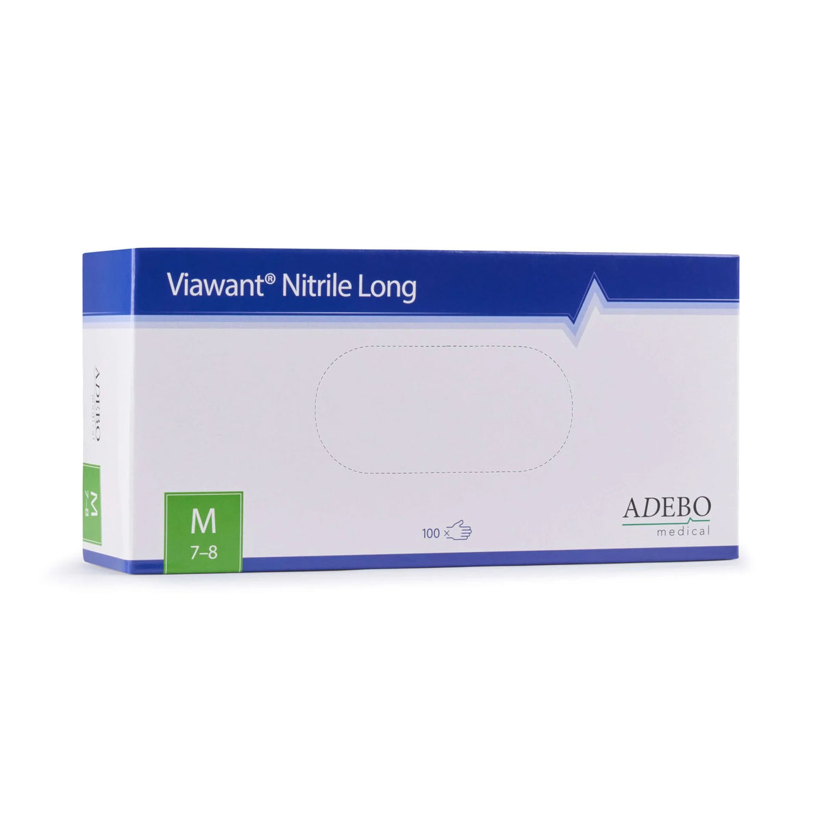 Viawant Nitrile Long Einmalhandschuhe, blaue Verpackung, Größe M, 100 Stück.