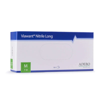 Viawant Nitrile Long Einmalhandschuhe, blaue Verpackung, Größe M, 100 Stück.