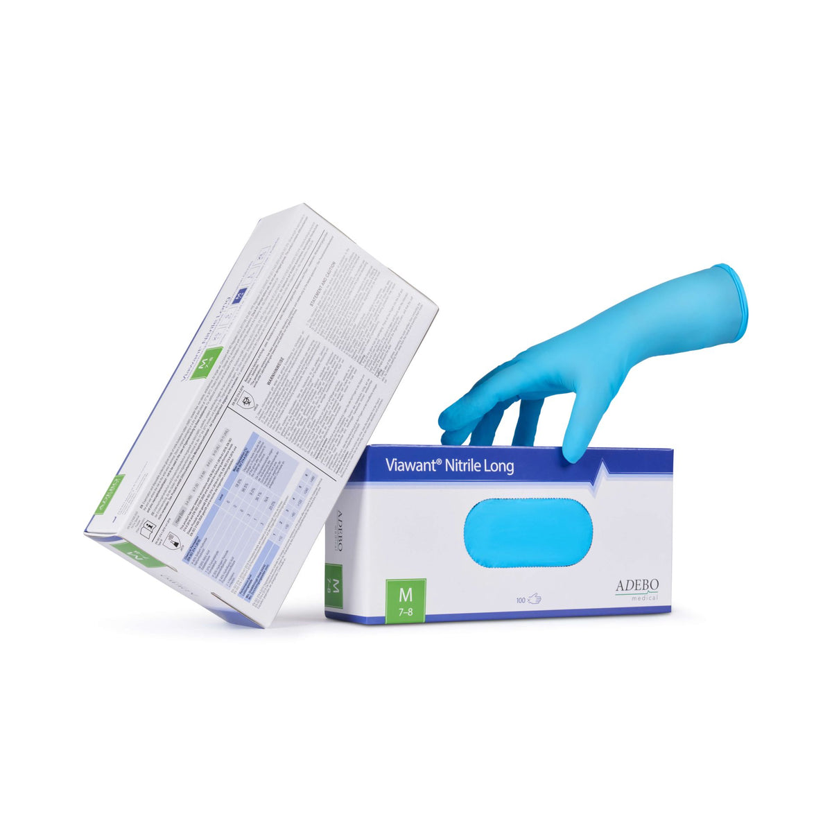 Viawant Nitrile Long Einmalhandschuhe, blaue Verpackung, Größe S, langer Schaft.