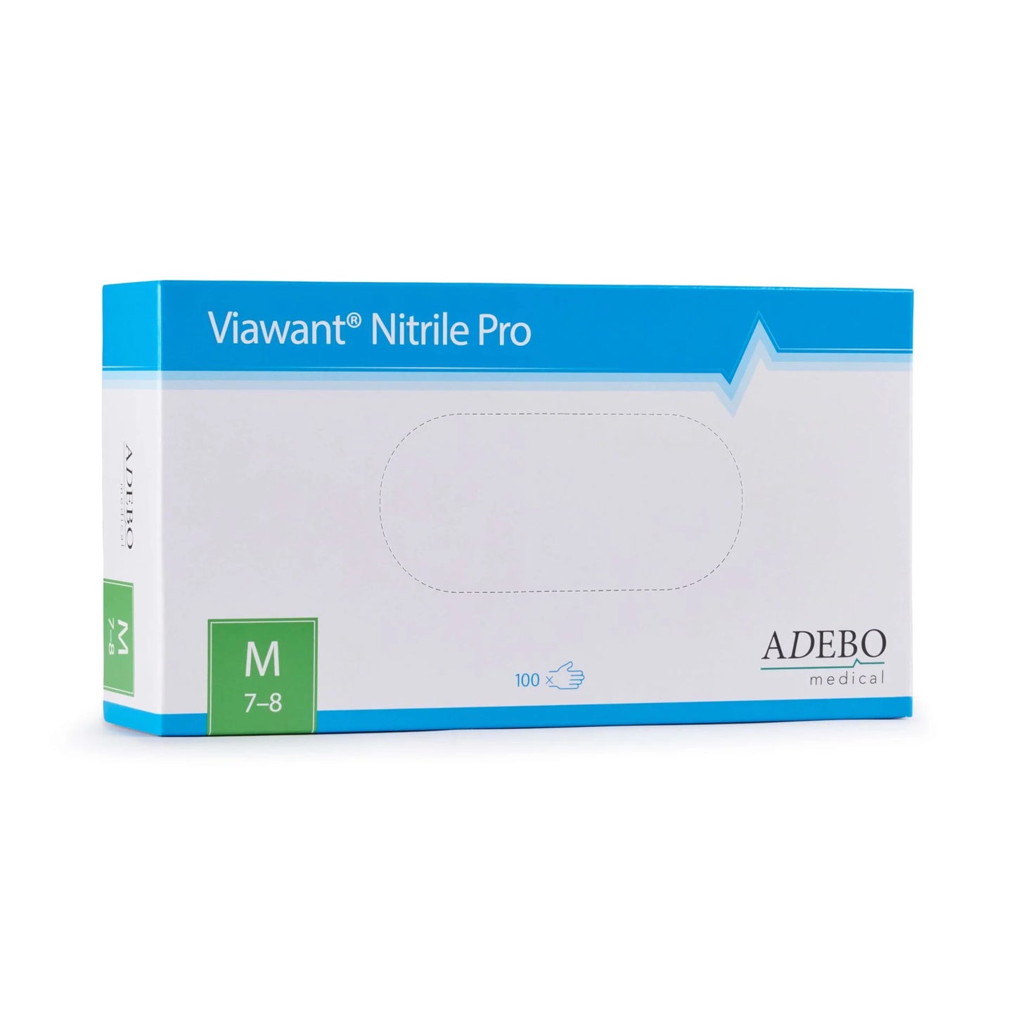 Verpackung der Viawant Nitrile Pro Einmalhandschuhe in Blau, Größe XS.