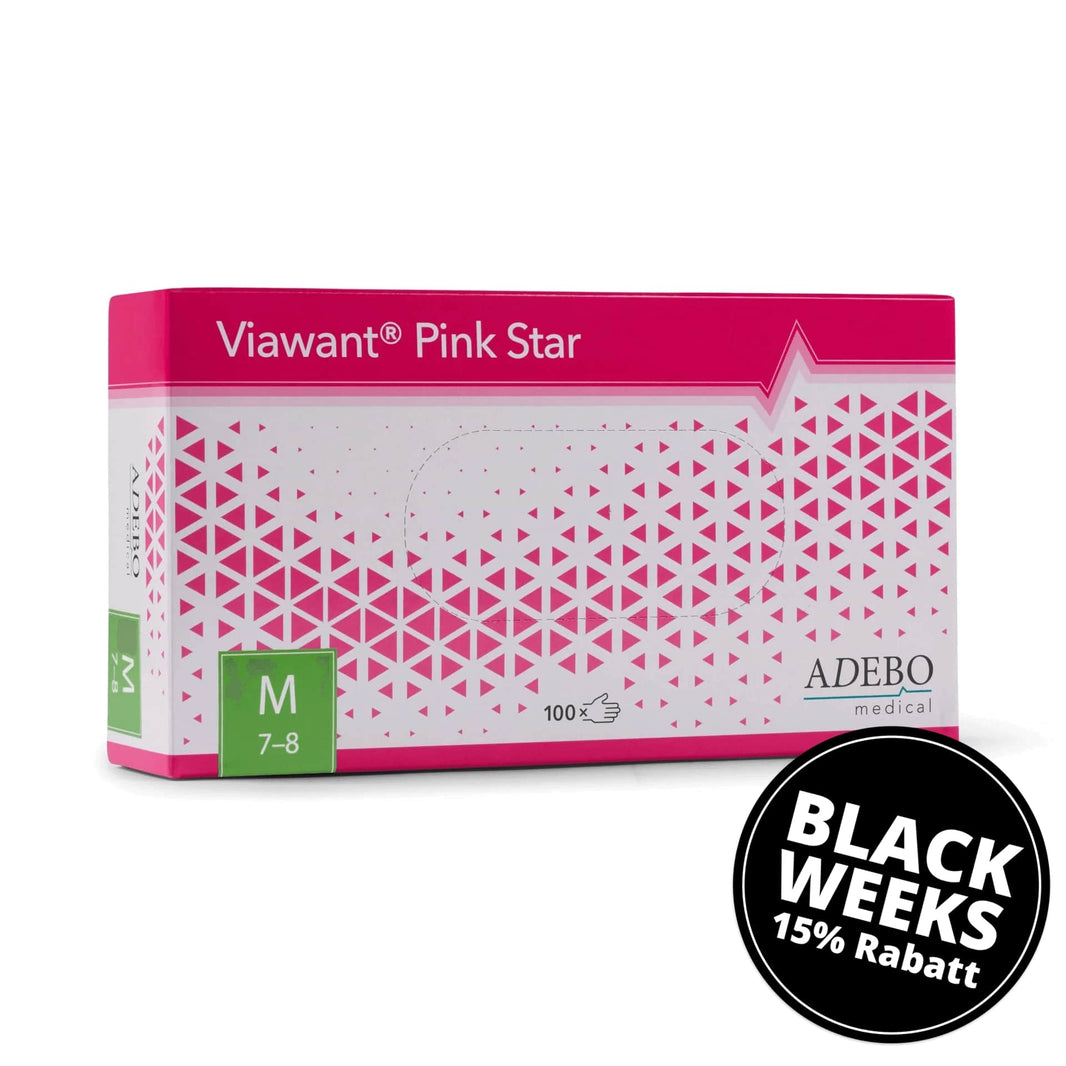 Viawant Pink Star Nitrilhandschuhe, rosa, puderfrei, Größe S, Verpackung.