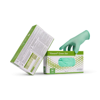 Viawant Green Star Nitrilhandschuhe, grüne Handschuhentnahme aus Verpackung, Größe M.